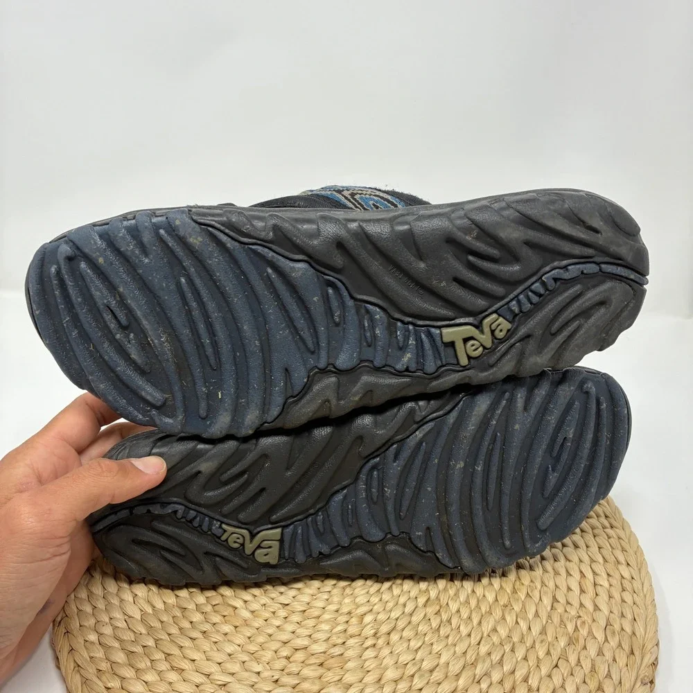 Vintage Teva Spiral Hand‎ Logo Slides Men's 10 Black Blue Y2K Sandals